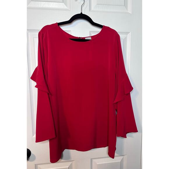 Chico's Tops - Chico's Women's Blouse Sz 3 Red Ruffle Down the Sleeve Career Top Shirt